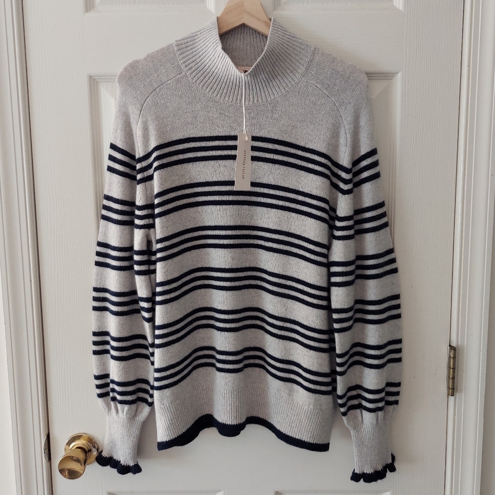 NWT Rebecca Taylor Merino Wool Striped Turtleneck Pullover Size Large